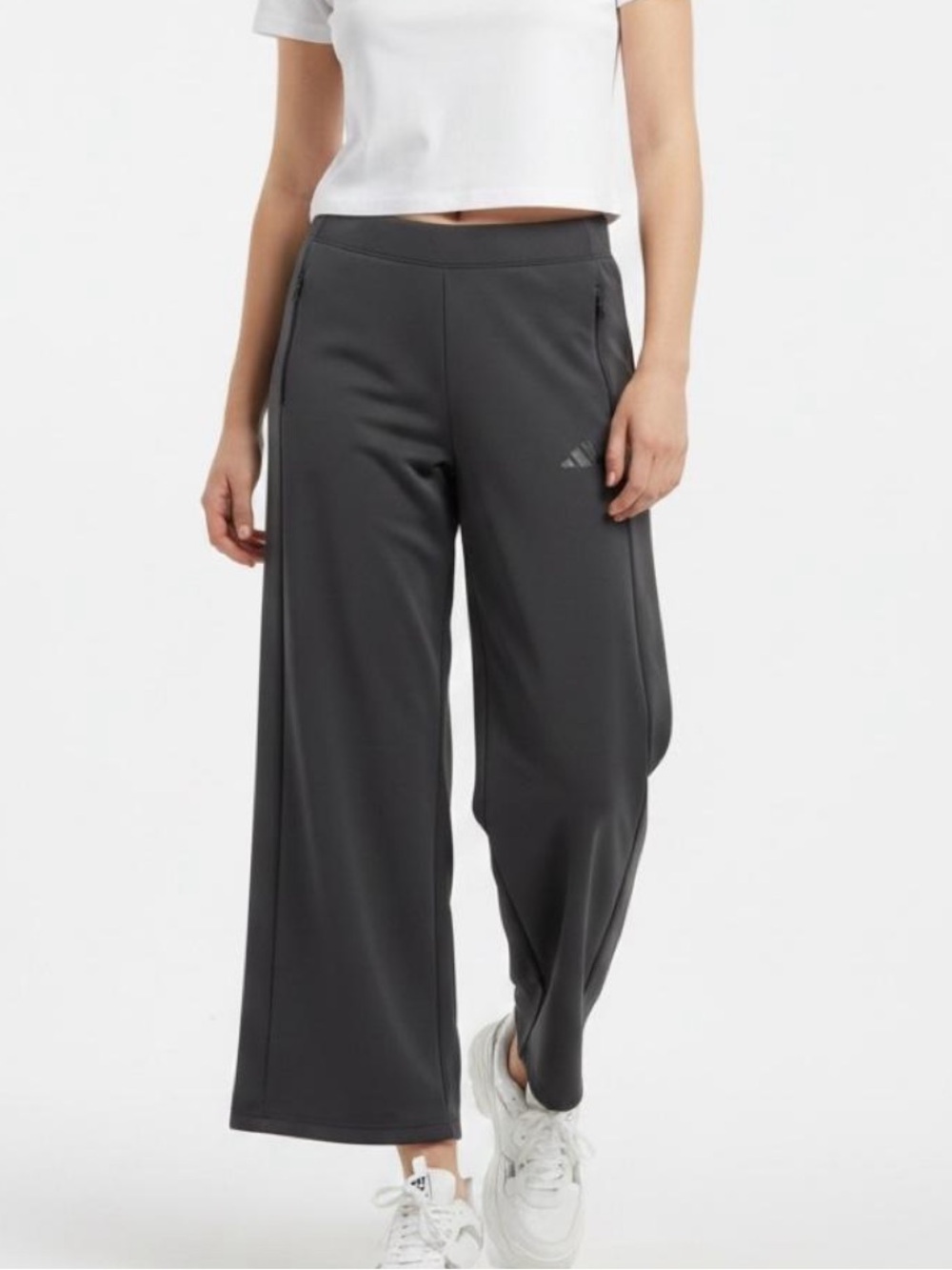 Adidas Black Wide Leg Athletic Pants Size L Athleisure Minimalist Casual Travel